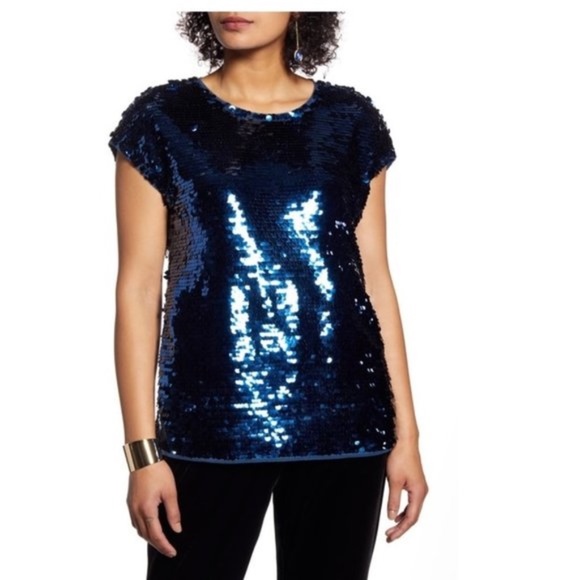 Halogen Sequin Cap Sleeve Top - Picture 1 of 7